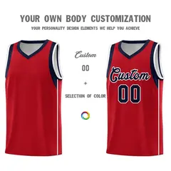 Red Navy-White Sleeve Color Block Classic Basketball Jersey 3