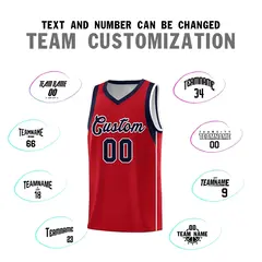 Red Navy-White Sleeve Color Block Classic Basketball Jersey 4