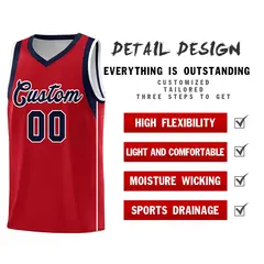 Red Navy-White Sleeve Color Block Classic Basketball Jersey 5