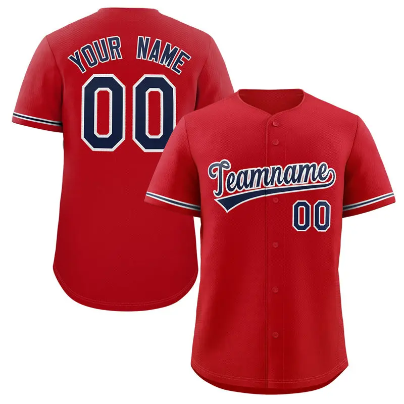 Red Navy-White Solid Classic Authentic Baseball Jersey