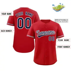 Red Navy-White Solid Classic Authentic Baseball Jersey 3