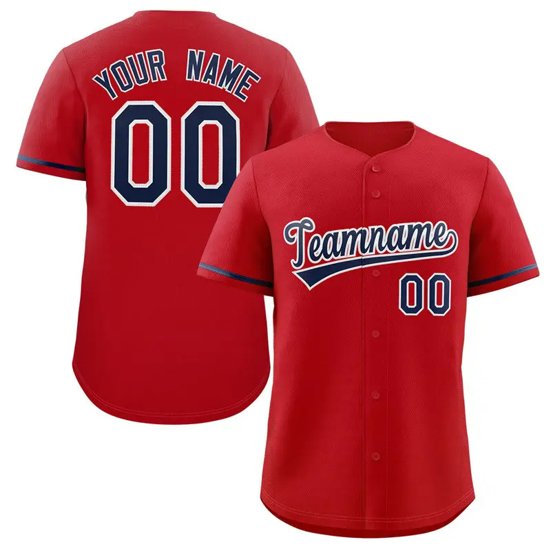 Red Navy-White Solid Classic Authentic Baseball Jersey