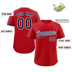 Red Navy-White Solid Classic Authentic Baseball Jersey 2