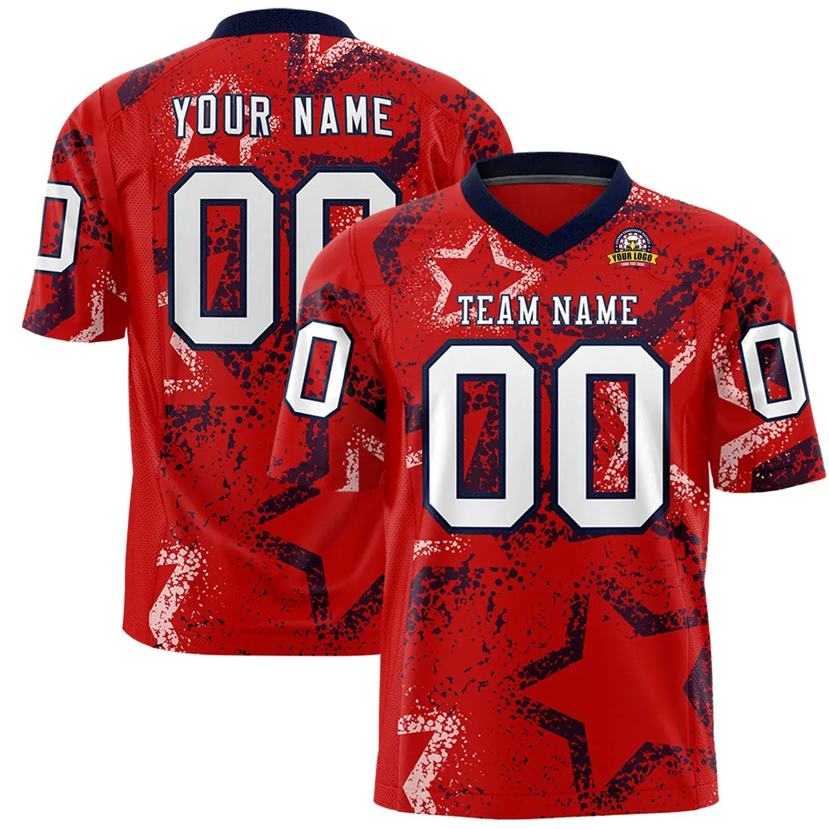 Red Navy White Star Graffiti Authentic Football Jersey