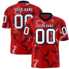 Red Navy White Star Graffiti Authentic Football Jersey 1