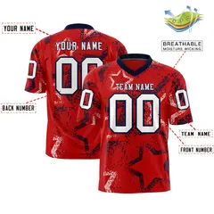 Red Navy White Star Graffiti Authentic Football Jersey 2