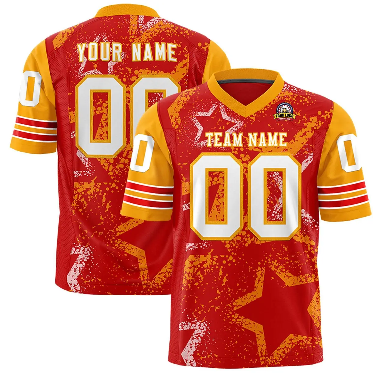 Red Navy White Star Pattern Authentic Football Jersey