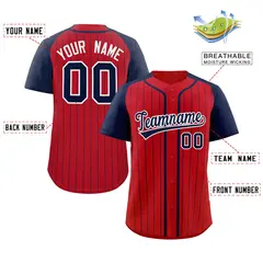 Red Navy-White Stripe Raglan Authentic Baseball Jersey 2