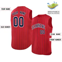 Red Navy-White Striped Sleeveless Fashion Baseball Jersey 2