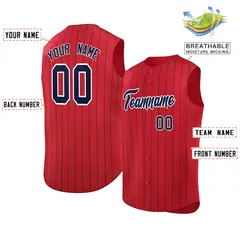 Red Navy-White Striped Sleeveless Fashion Baseball Jersey 2