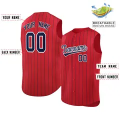 Red Navy-White Striped Sleeveless Fashion Baseball Jersey 2