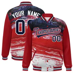 Red Navy-White Tie Dye Graffiti Varsity Letterman Jacket 1