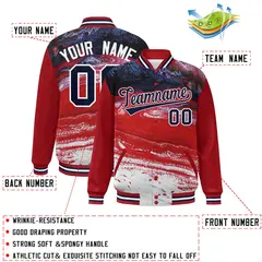 Red Navy-White Tie Dye Graffiti Varsity Letterman Jacket 2