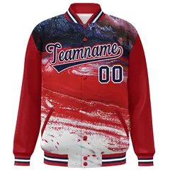 Red Navy-White Tie Dye Graffiti Varsity Letterman Jacket 3