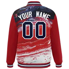 Red Navy-White Tie Dye Graffiti Varsity Letterman Jacket 4