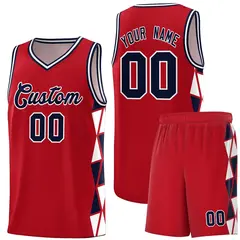 Red Navy-White Triangle Splicing Basketball Jersey 1