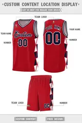 Red Navy-White Triangle Splicing Basketball Jersey 2