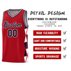 Red Navy-White Triangle Splicing Basketball Jersey 4