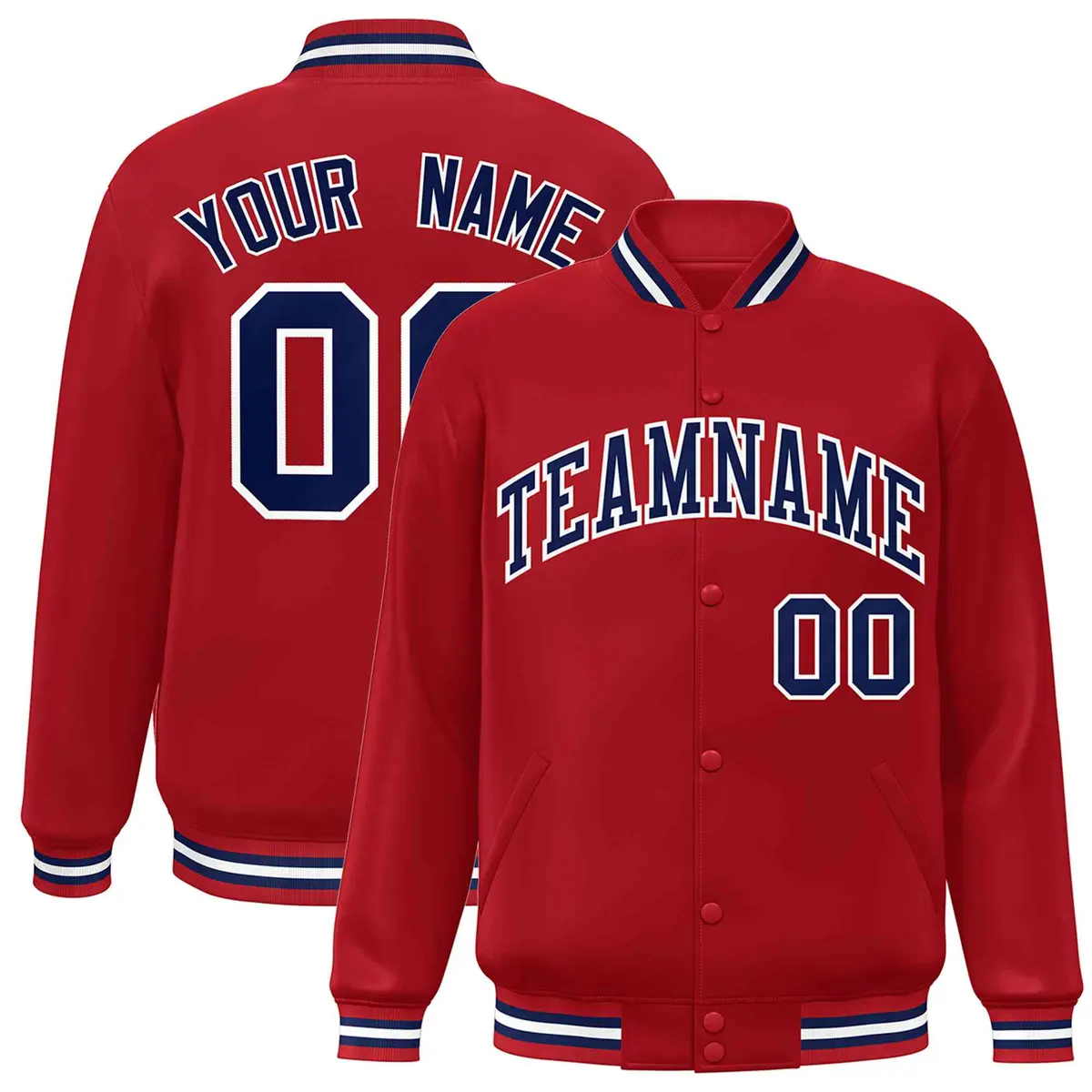 Red Navy-White Two Tone Classic Full-Snap Letterman Jacket