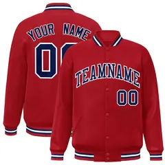 Red Navy-White Two Tone Classic Full-Snap Letterman Jacket 1