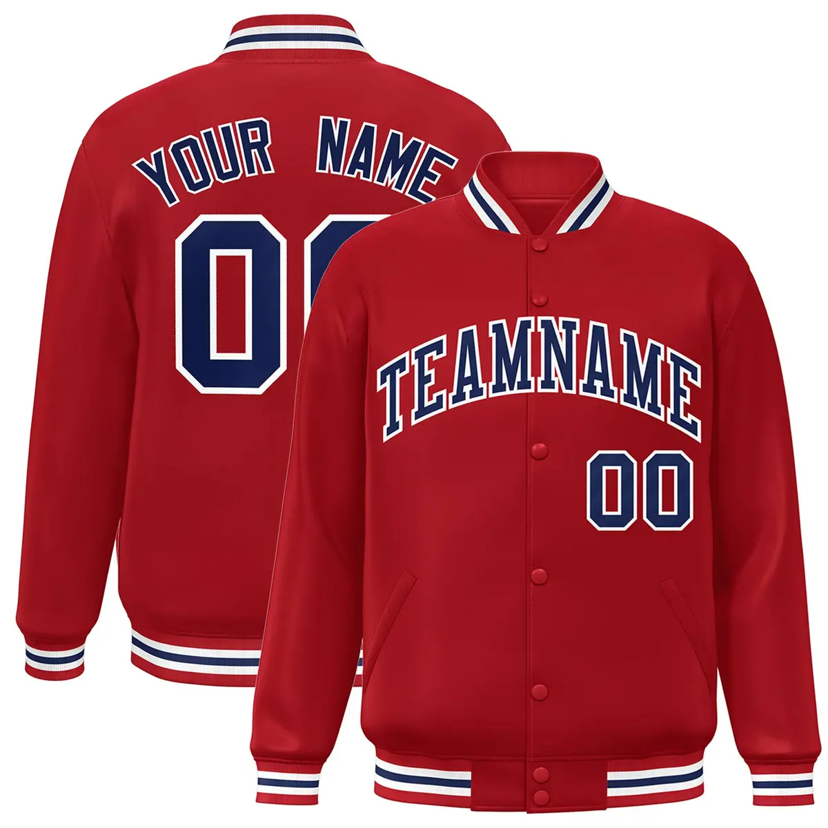Red Navy-White Two Tone Letterman Varsity Full-Snap Jacket