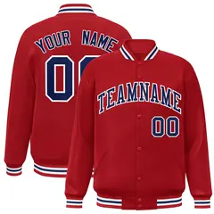 Red Navy-White Two Tone Letterman Varsity Full-Snap Jacket
