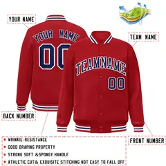 Red Navy-White Two Tone Letterman Varsity Full-Snap Jacket 2