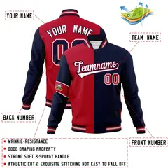 Red Navy-White Two Tone Split Letterman Varsity Jacket 4