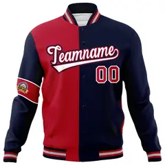 Red Navy-White Two Tone Split Letterman Varsity Jacket 5
