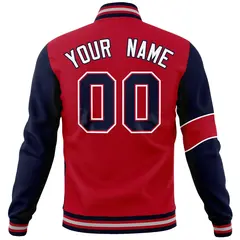 Red Navy-White Two Tone Split Letterman Varsity Jacket 6