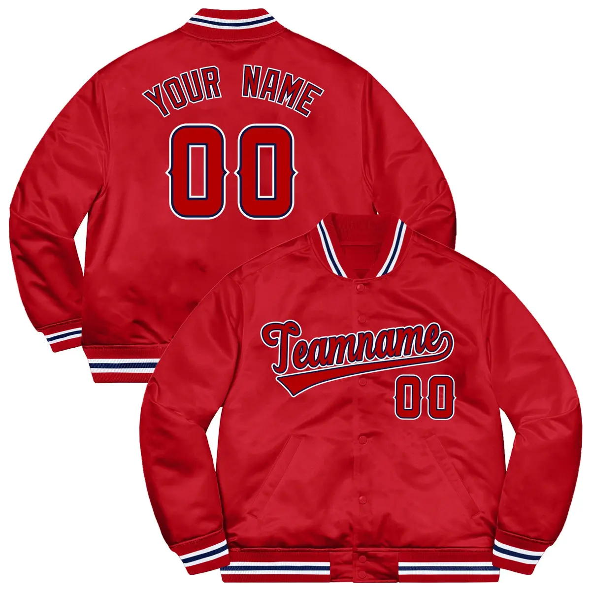 Red Navy-White Varsity Full-Snap Letterman Jacket