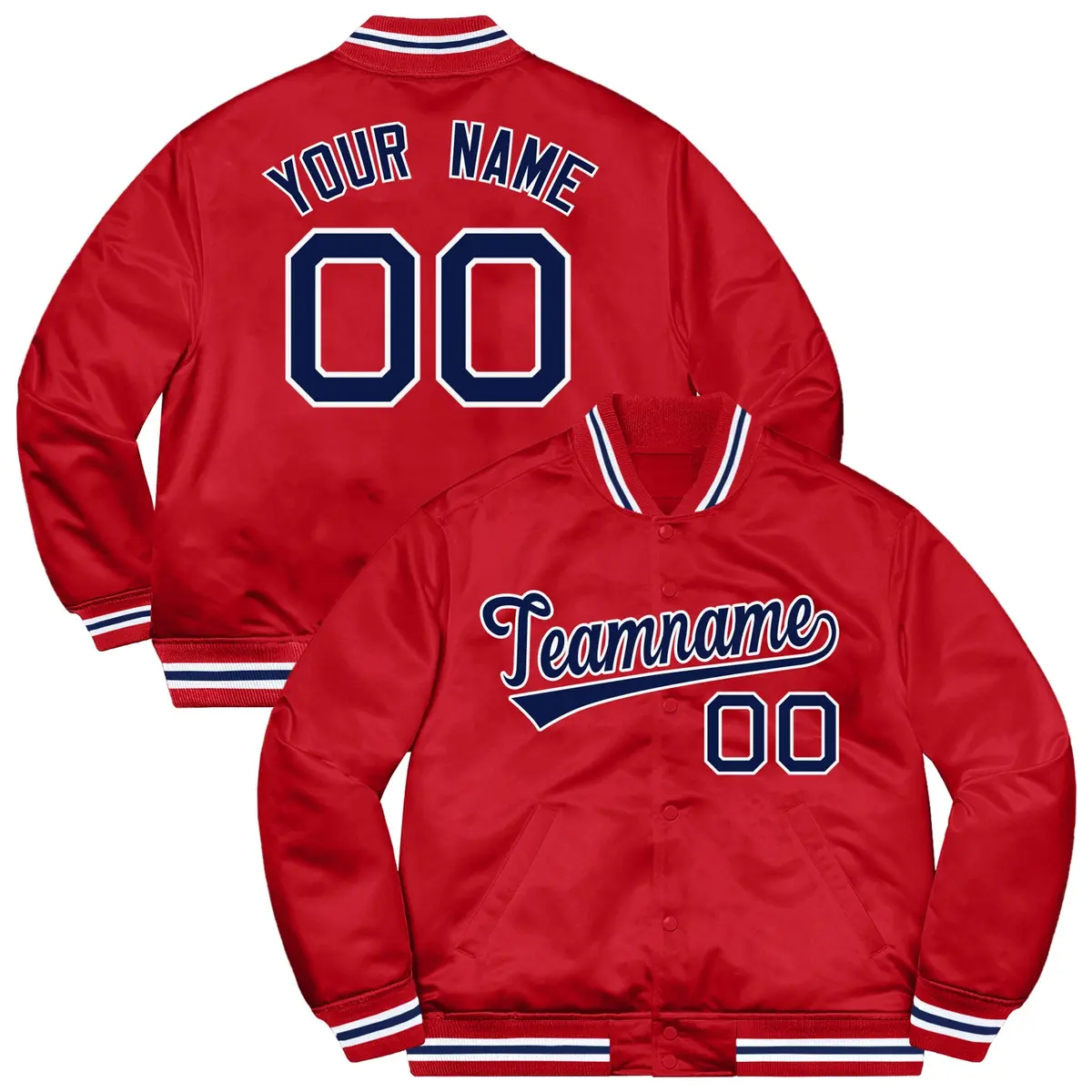 Red Navy-White Varsity Full-Snap Letterman Jacket