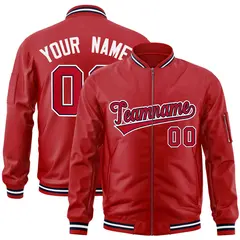 Red Navy-White Varsity Full-Zip Letterman Bomber Jacket 1