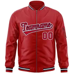 Red Navy-White Varsity Full-Zip Letterman Bomber Jacket 3