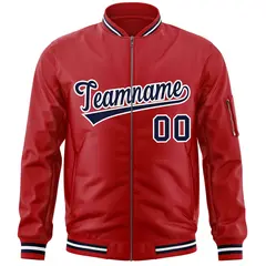 Red Navy-White Varsity Full-Zip Letterman Bomber Jacket 3