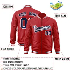 Red Navy-White Varsity Full-Zip Letterman Bomber Jacket 2