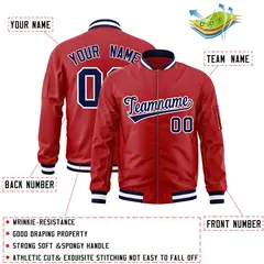 Red Navy-White Varsity Full-Zip Letterman Bomber Jacket 2