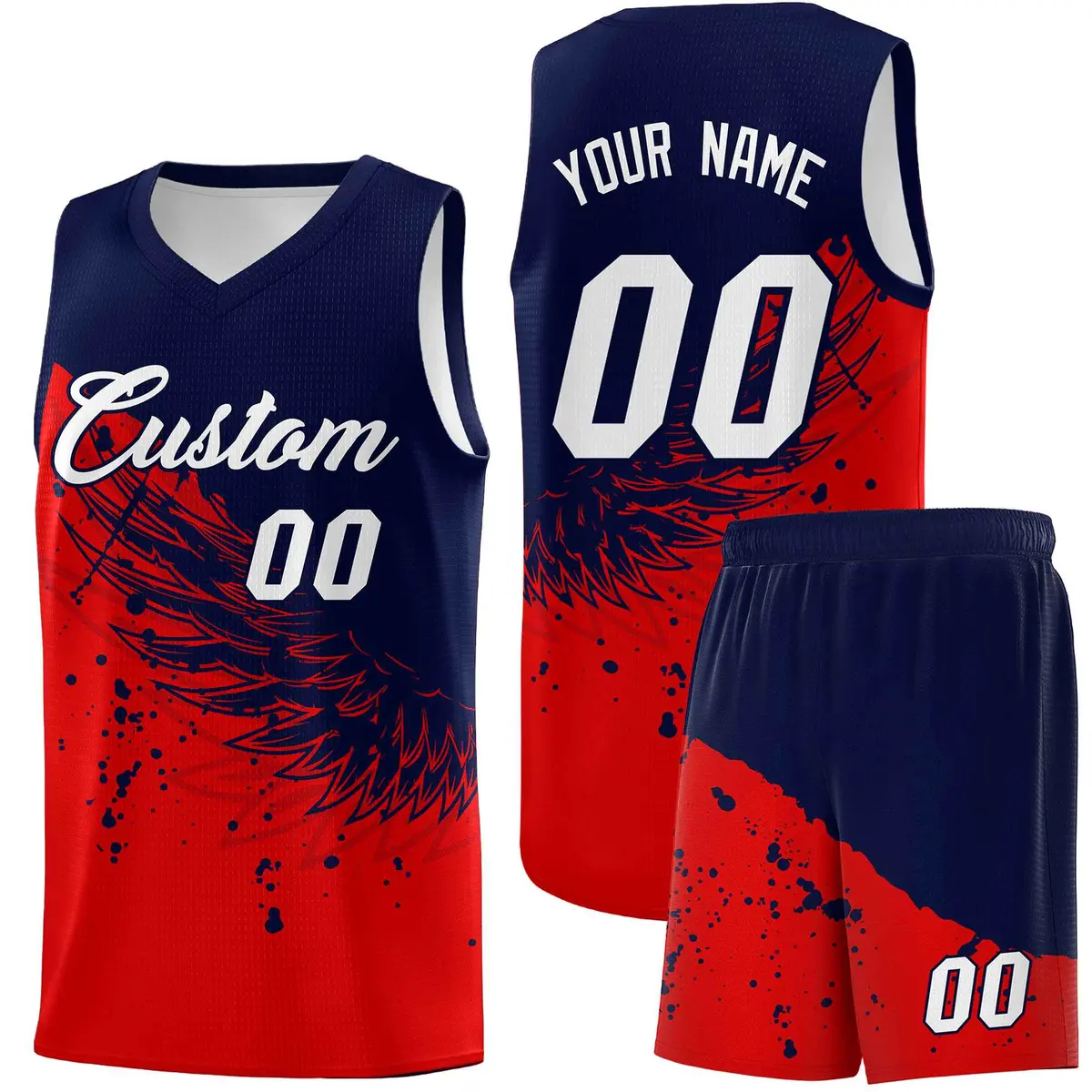 Red Navy Wing Pattern Basketball Jersey Sports Uniform