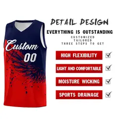 Red Navy Wing Pattern Basketball Jersey Sports Uniform 2
