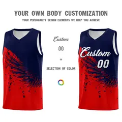 Red Navy Wing Pattern Basketball Jersey Sports Uniform 3