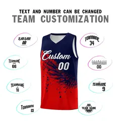 Red Navy Wing Pattern Basketball Jersey Sports Uniform 4