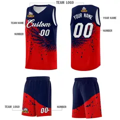 Red Navy Wing Pattern Basketball Jersey Sports Uniform 5