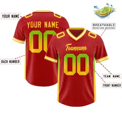 Red Neon Green and Gold Gradient Sides Football Jersey 2