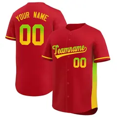 Red Neon Green-Gold Gradient Font Side Baseball Jersey 1