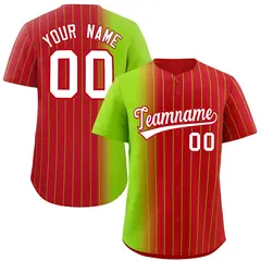 Red Neon Green Gradient Pinstripe Baseball Jersey 1