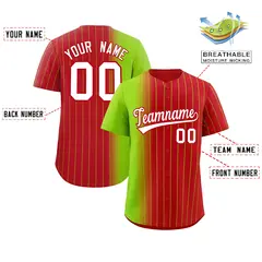 Red Neon Green Gradient Pinstripe Baseball Jersey 2