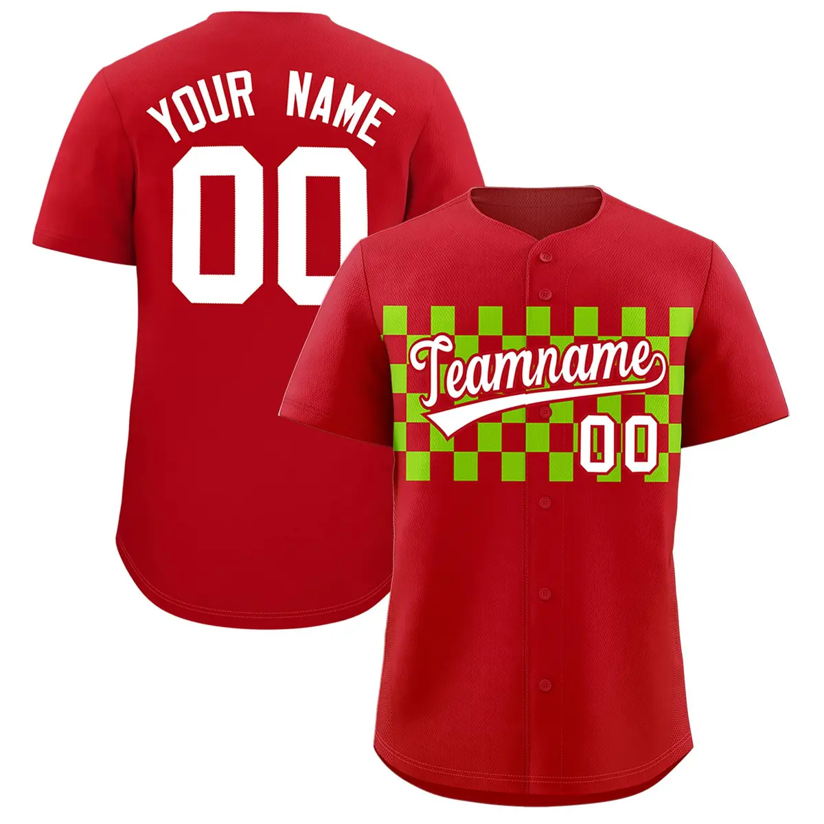 Red Neon Green Plaid Fashion Authentic Baseball Jersey