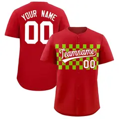 Red Neon Green Plaid Fashion Authentic Baseball Jersey