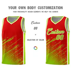 Red Neon Green Splash Basketball Uniforms for Teams 3