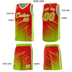 Red Neon Green Splash Basketball Uniforms for Teams 5